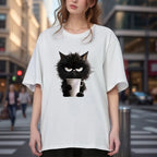 Oversized Funny Cat Women Summer White Print T-shirt Girl Casual Short Sleeve O Neck Top For Summer Female Animal Clothing