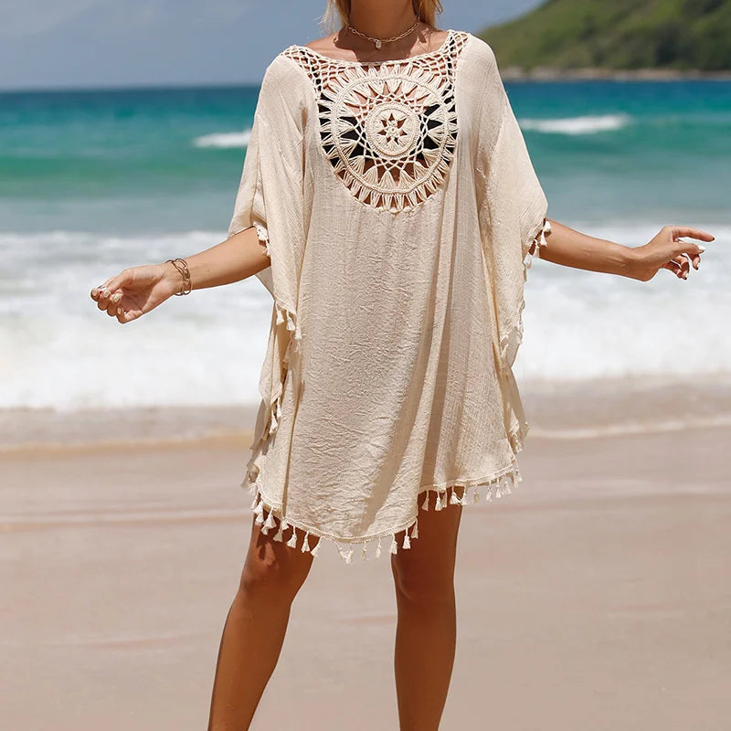 Crochet Bikini Cover Up - Sexy Beach Dress Shirt for Women Swimwear