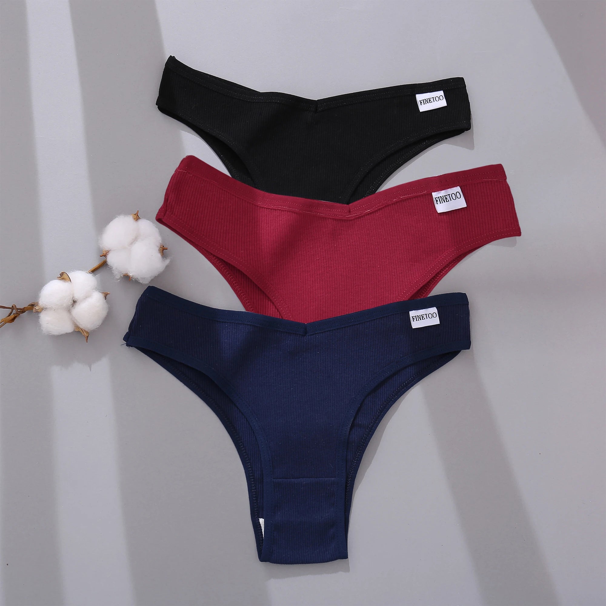 FINETOO 3/5Pcs Cotton Brazilian Panties Women's Panties Sexy V Waist T-Back Underwear Female Soft Underpants Lady Bikini Lingeri