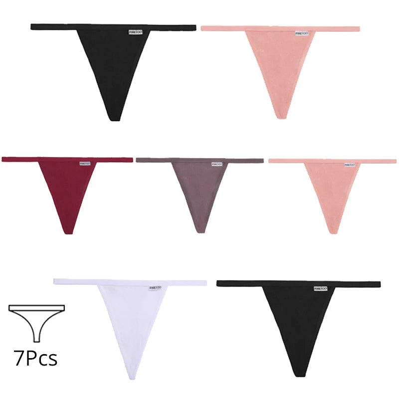 7Pcs/Set Cotton Thongs Panties Women Sexy T-Back Underpants G-string Underwear Girls Breathable Intimates Female Lingerie Bikini