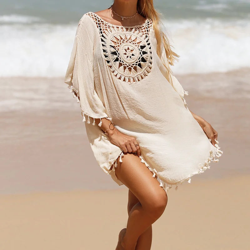 Crochet Bikini Cover Up - Sexy Beach Dress Shirt for Women Swimwear