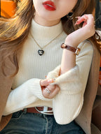 Pull à col roulé femme hiver 2025 rétro avec doublure en velours, sous-vêtement thermique épais, pull-over en maille