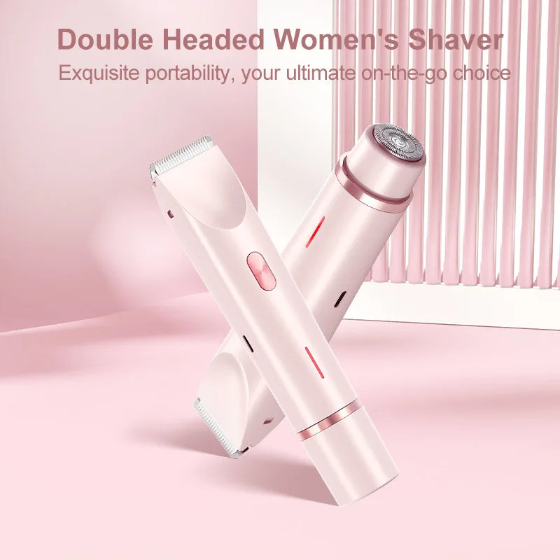 2 in 1 Women Dual-Head Painless Electric Razors Bikini Trimmer Wet Dry Use for Ladies Pubic Hair Detachable Head Electric Shaver