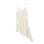 Satin Sexy Lace Spliced Short Sling Dress Women Sleeveless Backless Asymmetric Sexy Party Dresses 2025 Summer Lady Dress ﻿