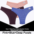 FINETOO 3PCS/Set Panties Women Cotton Lingerie Female Thongs Sexy Underwear Low-Rise Underpant Bikini Brazilian Briefs