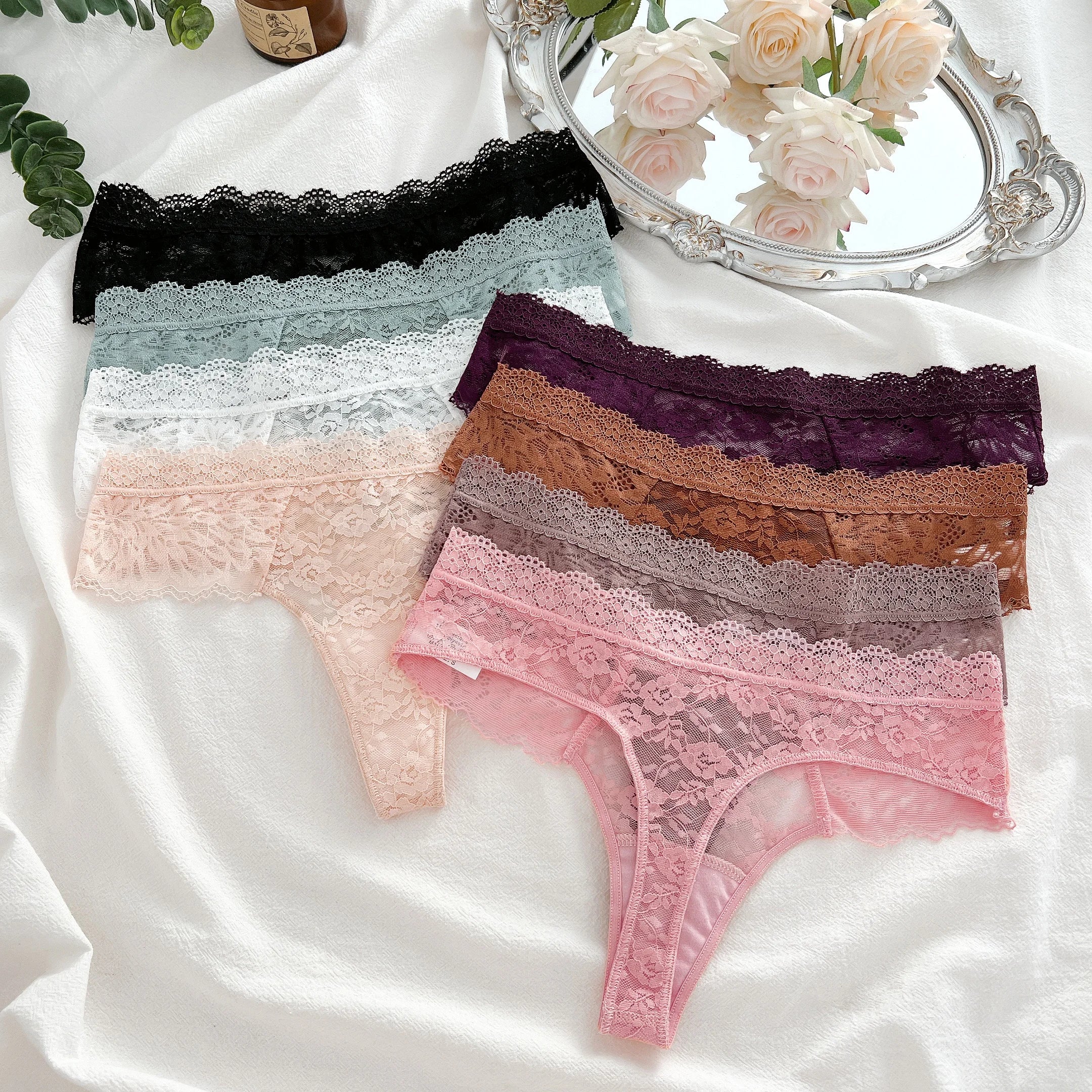 3Pcs Lace Sexy Thongs Women Low-Rise Briefs Sexy Soft Ladies Underwear Trendy Floral Underpants Female Flowery Panty Lingerie