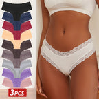 3PCS/Set Women Cotton Panties Floral Lace Brazilian Panties Sexy Low Waist Lingerie Female Soft Underwear Solid T-Back Bikini