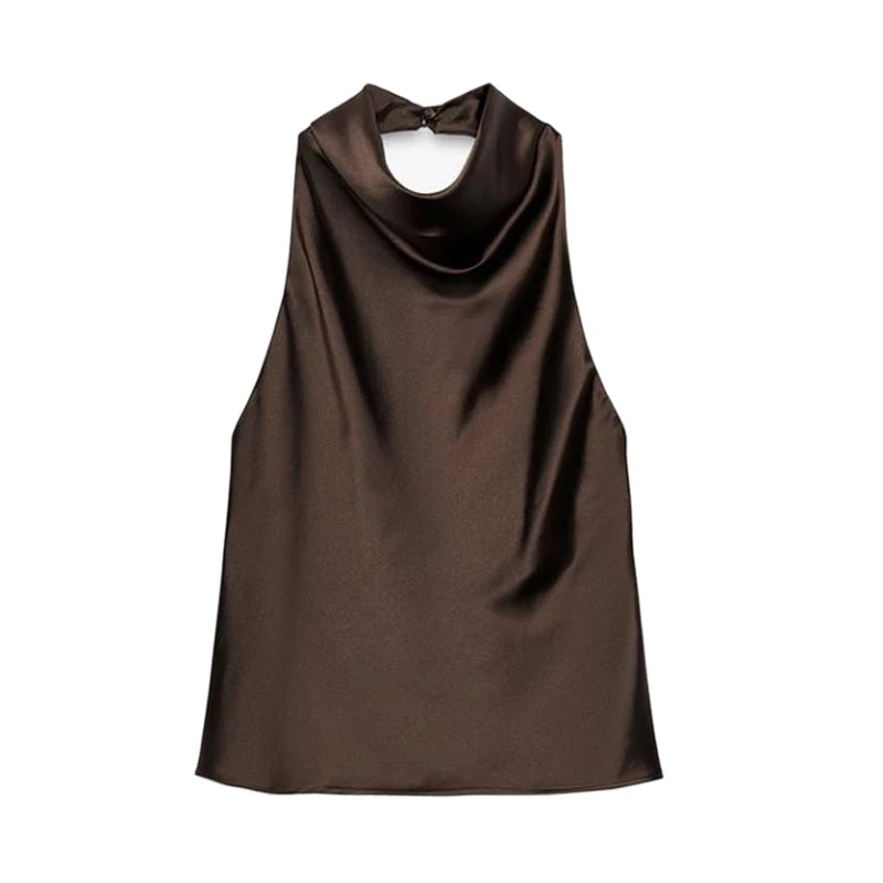 TFMLN 2025 Women Sexy Halter Top Spring Summer Sexy Backless High Street Waistcoat Female Fashion Solid Elegant Halter Neck Tops