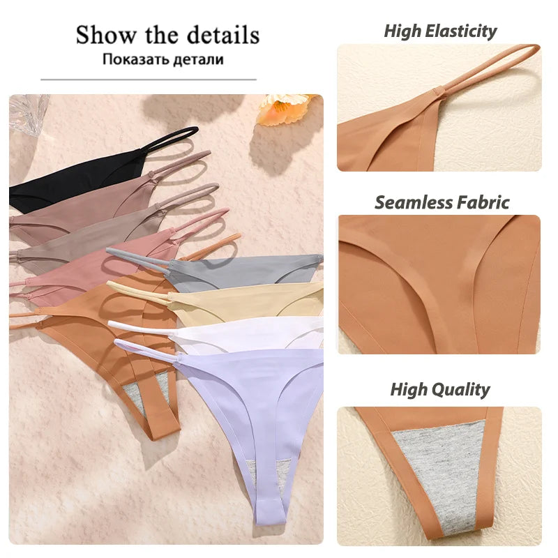 3PCS Seamless Thong Women Thin Strap Low Waist High Flexibility Panties Sexy Underwear Ladies Briefs T-back Panties Soft Women