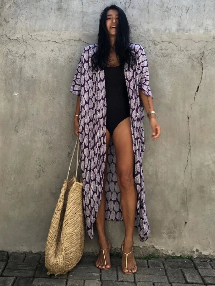 Bikini Cover Ups for Swimwear Women Printed Beach Kimono Self Belted Loose Wrap Beachwear Bathing Suit Dropshipping 22 Colors