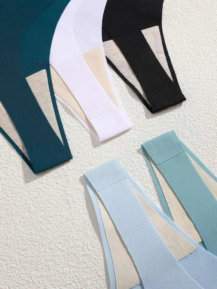 5Pcs Ice Silk Seamless Thongs Women's V-Waist Solid Color Panties Sexy Breathable Low Rise Underwear Invisible Bikini Lingerie