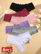 6PCS/Set Sexy Lace Cotton Panties Women Brazilian Panties Ladies Sexy Low Waist Elastic T-Back Bikini Solid Soft Lingerie S-XL