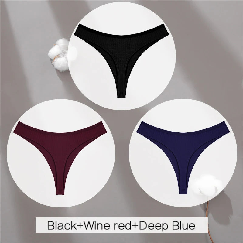 3Pcs/Set Women Cotton G-String Panties Female Low Rise Thongs Ladies Sexy Bikini 7 Solid Color Girl Soft M-XL Intimates Lingerie