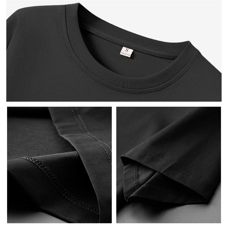 Cotton Short Sleeve Tops 220 Grams Heavy T-shirt Y2k Casual Comfortable Tee Shirt Black & White O-neck Woman Clothing YH2532