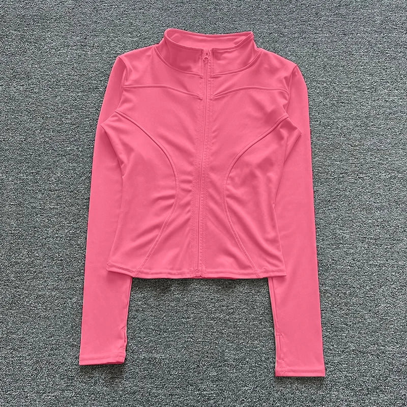 Veste de sport pour femme, chemise à manches longues, manteau d'entraînement, vêtements de gym et de yoga. 