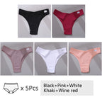 5Pcs/Set Women Cotton Brazilian Panties V Waist Female Underwear Comfortable Underwear Low Rise T-Back Bikini Girls Lingerie New
