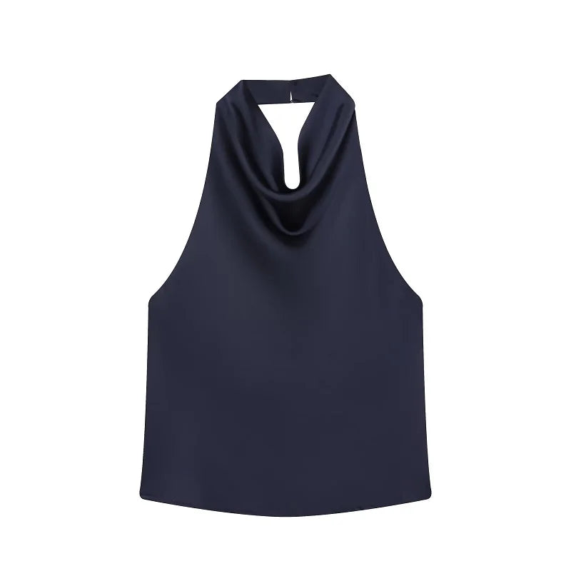 MUJER 2025 Halter Tops for Women Black Satin Backless Top Female Pink Summer Beach Top Woman off Shoulder Camisole Top Women