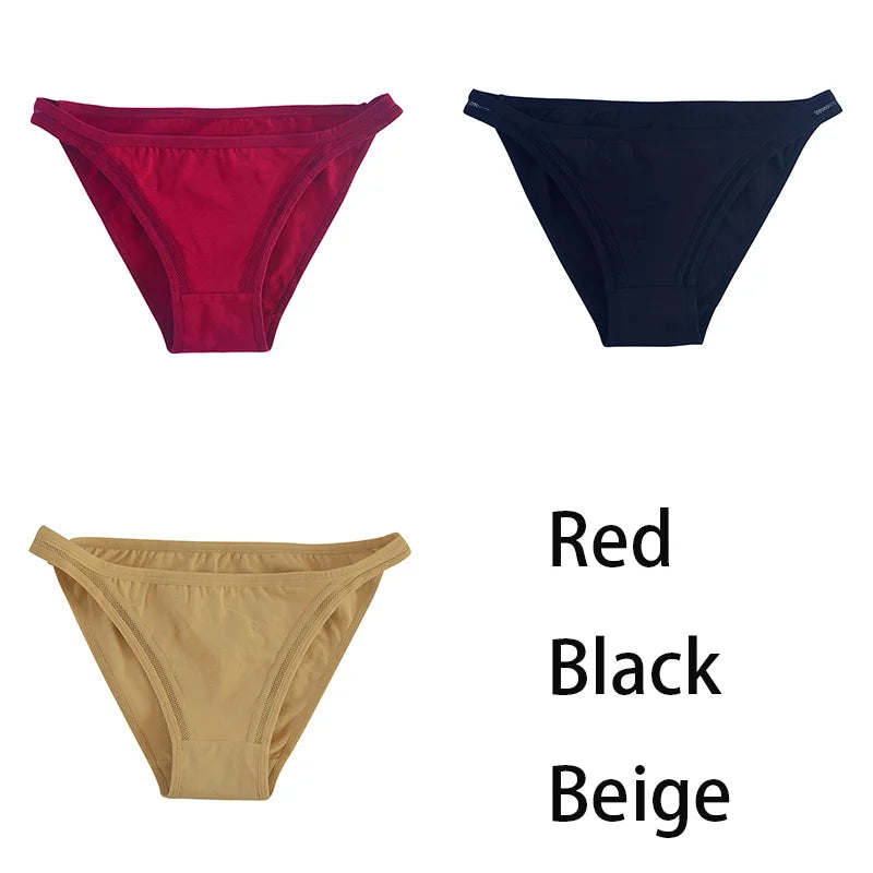 3Pcs/set Women Cotton Panties Female Mesh Underpants Solid Color Bikini Briefs Underwear Ladies Sexy Panty Girls Lingerie