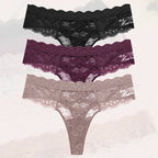 3Pcs Women Lace Sexy Thongs Low-Rise Briefs Sexy Soft Ladies Underwear Trendy Floral Underpants Female Flowery Panty Lingerie
