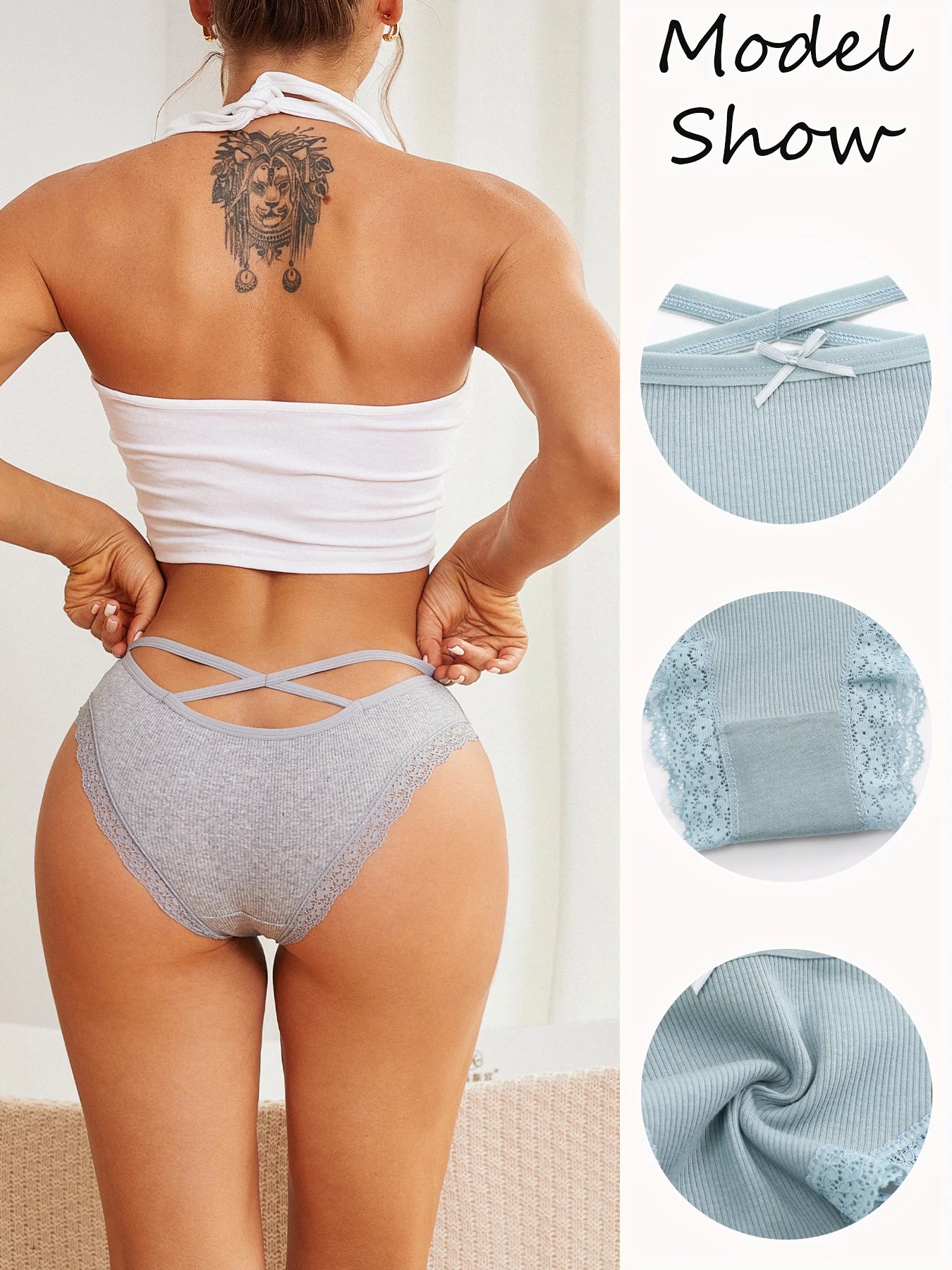 5PCS Women's Cotton Briefs Sexy Lace Underpant Hollow Brazilian Panties Comfortable Underwear Lingerie S-XL Solid Color Lingerie