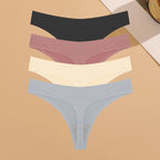 4PCS Ultra-thin Seamless Underwear Women's Invisible Panties Sexy Ice Silk Thongs Low Waist Breathable Bikini Stretchy Lingerie