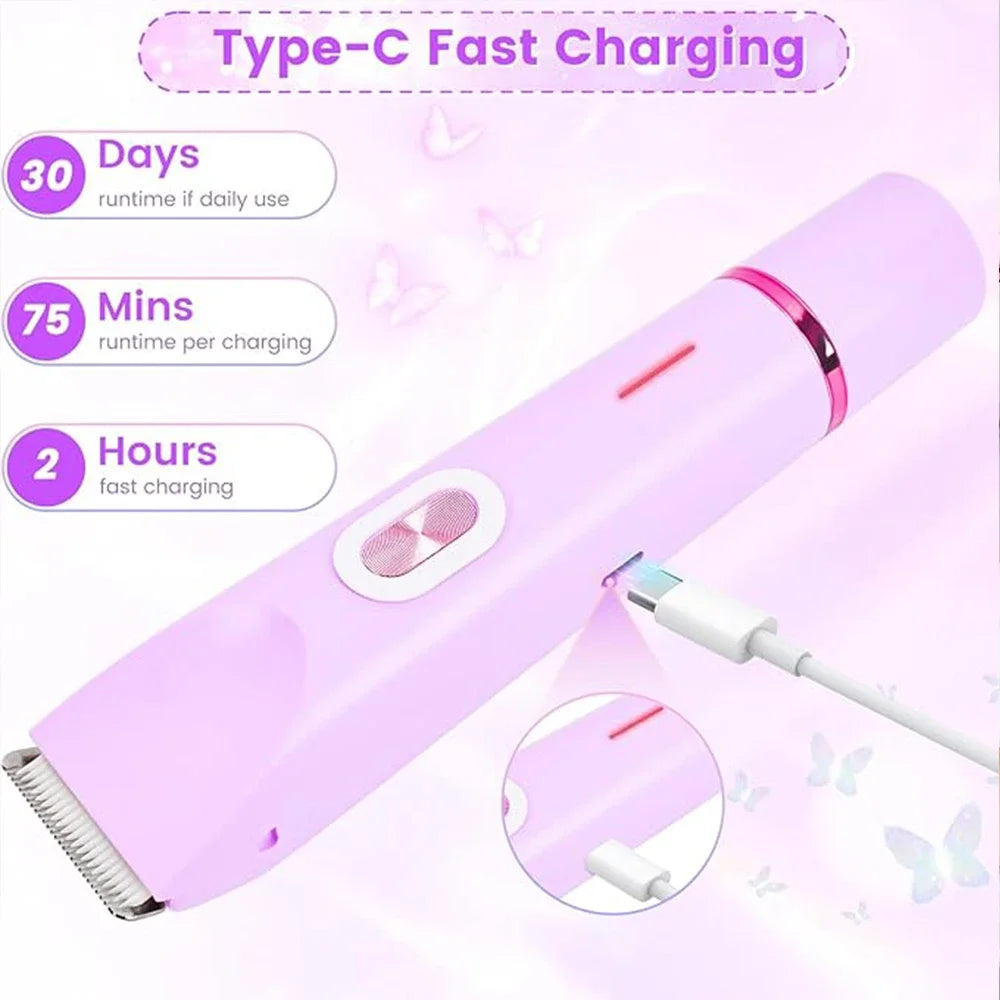 2 in 1 Electric Razors for Women Double Head Shaver for Pubic Hair Trimmer IPX7 Waterproof Wet&Dry Use Bikini Shaver for Body