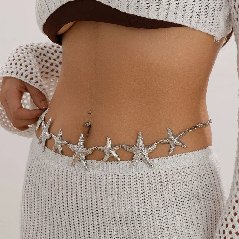 High Quality Vintage Metal Star Starfish Waist Belly Belt Chain for Women  Boho Summer Beach Bikini Body Jewelry New