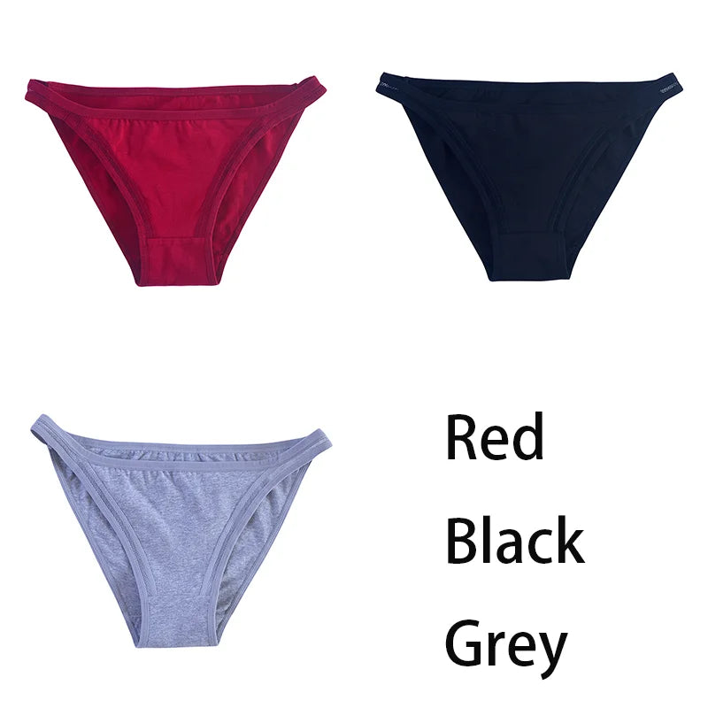 3Pcs/set Women Cotton Panties Female Mesh Underpants Solid Color Bikini Briefs Underwear Ladies Sexy Panty Girls Lingerie