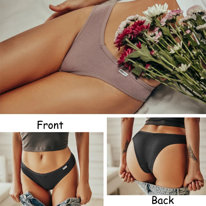 FINETOO 3/5Pcs Cotton Brazilian Panties Women's Panties Sexy V Waist T-Back Underwear Female Soft Underpants Lady Bikini Lingeri