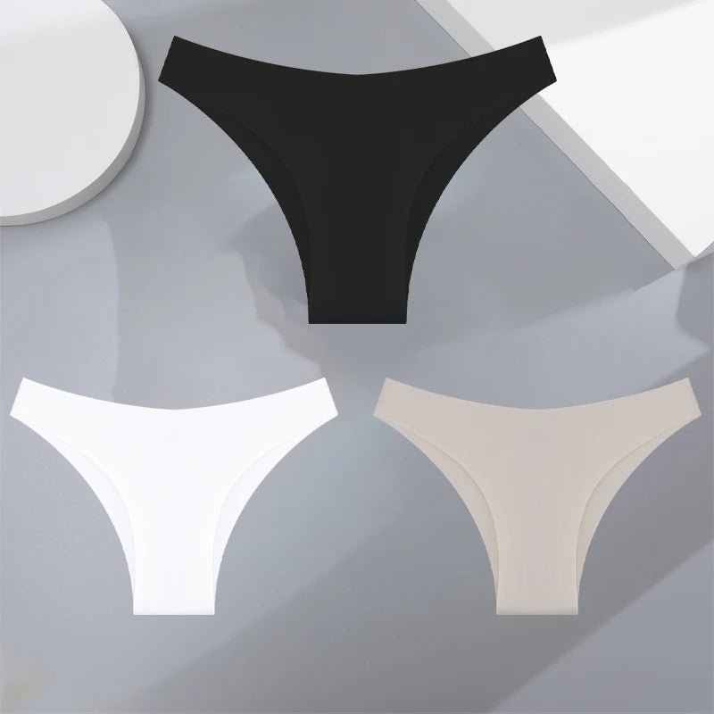 3Pcs Ultra-thin Seamless Silk Underwear Women's Panties Sexy Low-Waist Stretch Bikini Solid Color Briefs Lingerie XS-XXL Fashion