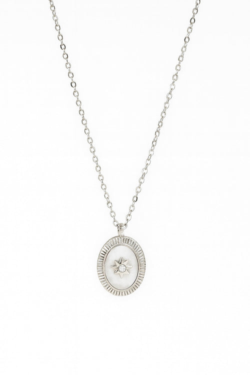 Stainless Steel Silver Stone Flower Necklace for Women