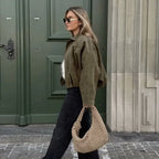 Women's Bomber Jackets Coats Fashion Turn-down Collar Long Sleeve Loose Coats Vintage Female Outerwear Chic Tops