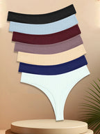 7PCS Women Cotton Striped Thongs Underwear Low Waist G-String Panties Sexy Breathable Solid Color T-Back Casual Bikini Lingerie