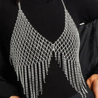 CUIER Hot Sale Full Rhinestones Tassel Women Body Chain Sexy Bra Accessories Bikini Crystal Underwear