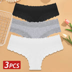 3PCS/Set Women Cotton Panties Floral Lace Brazilian Panties Sexy Low Waist Lingerie Female Soft Underwear Solid T-Back Bikini