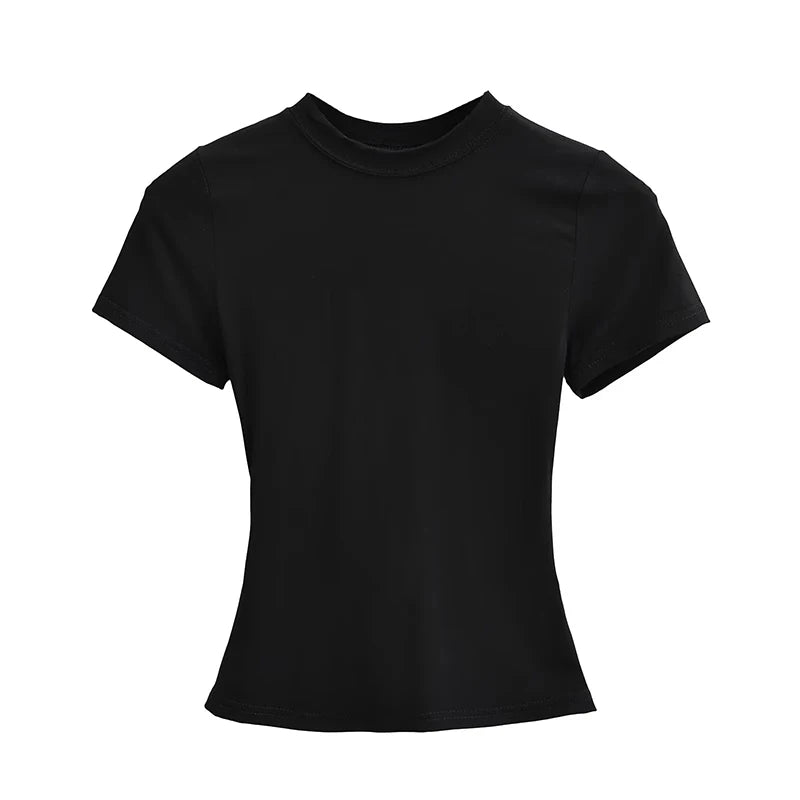 2025 New High Quality Casual T shirt Sexy Slim Short Sleeves Fashion Trend Solid Women Clothing y2k Tops