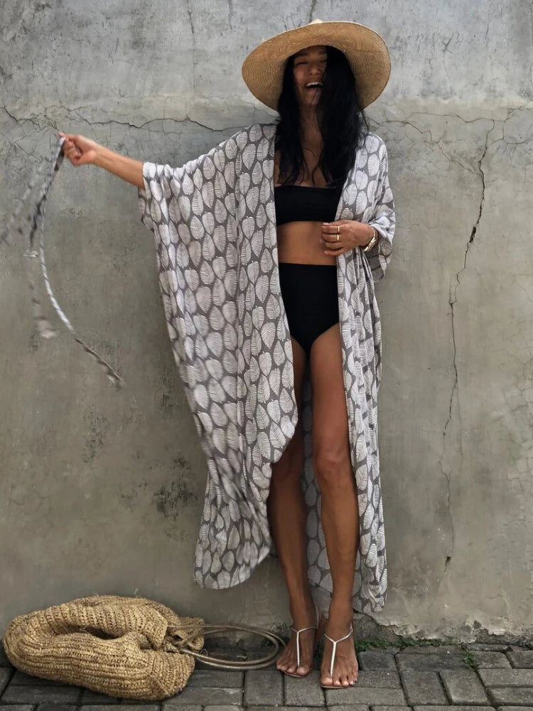 Bikini Cover Ups for Swimwear Women Printed Beach Kimono Self Belted Loose Wrap Beachwear Bathing Suit Dropshipping 22 Colors