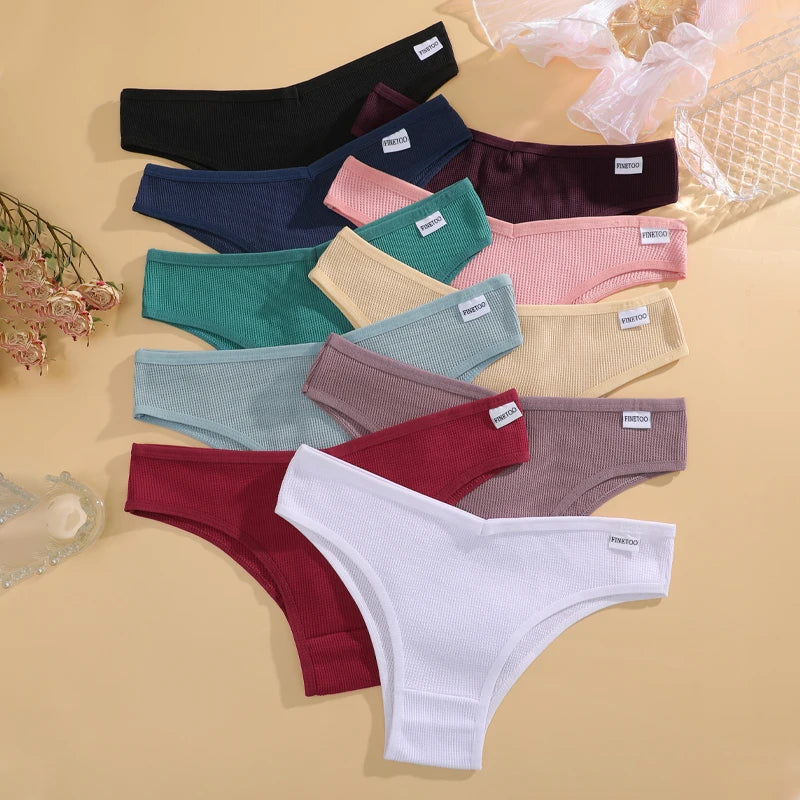 10PCS/Set Waffle Cotton Panties for Women Sexy Low-Waist Brazilian Panties Female Soft Underwear T-Back Solid Lingerie Bikini