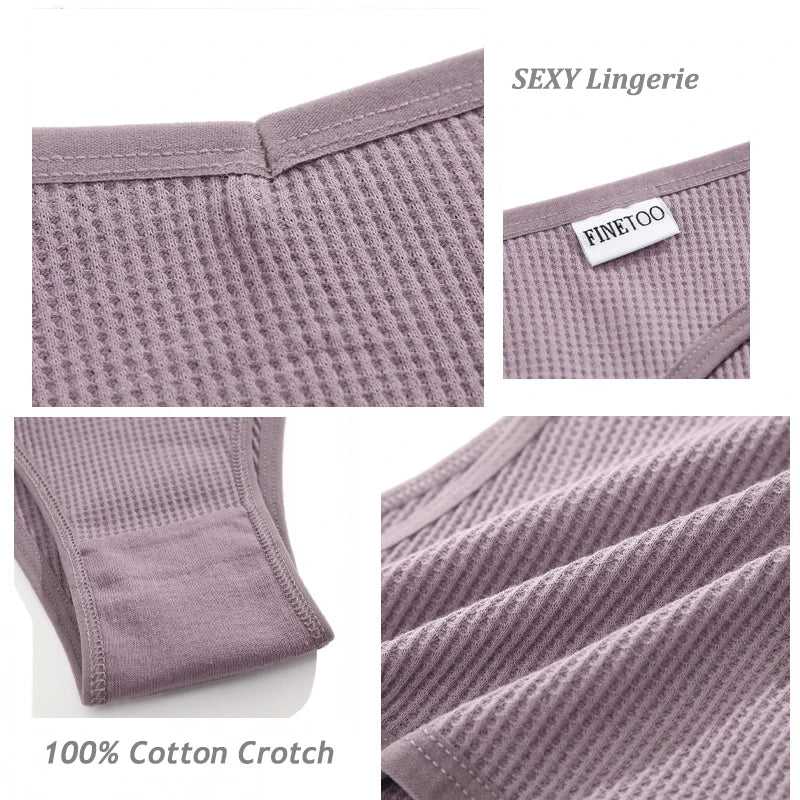 10PCS/Set Waffle Cotton Panties for Women Sexy Low-Waist Brazilian Panties Female Soft Underwear T-Back Solid Lingerie Bikini