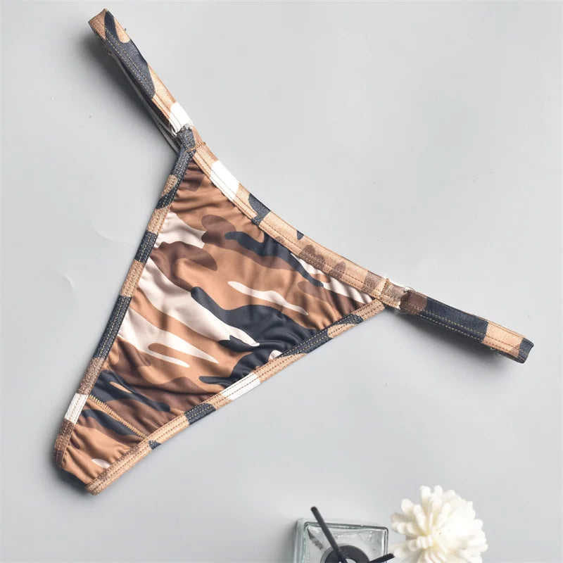 Women's Panties Bikini Silky Sexy Ladies Adjustable Camouflage Sexy Low Waist  Female G-String Thong Female T Back Lingerie