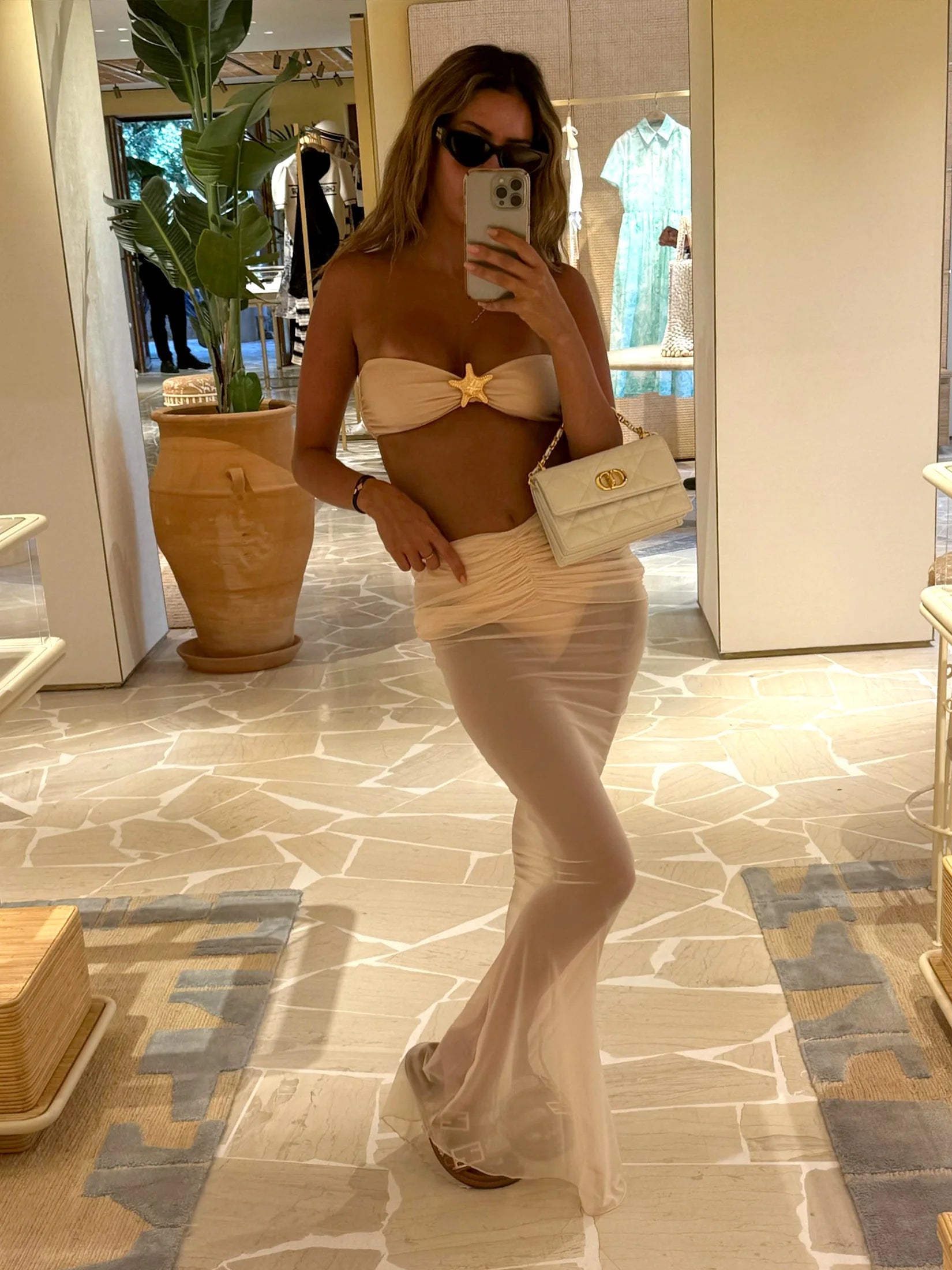 2025 Summer 3 Piece Bikini Set - Strapless Top with Half Long Skirt Cover Up