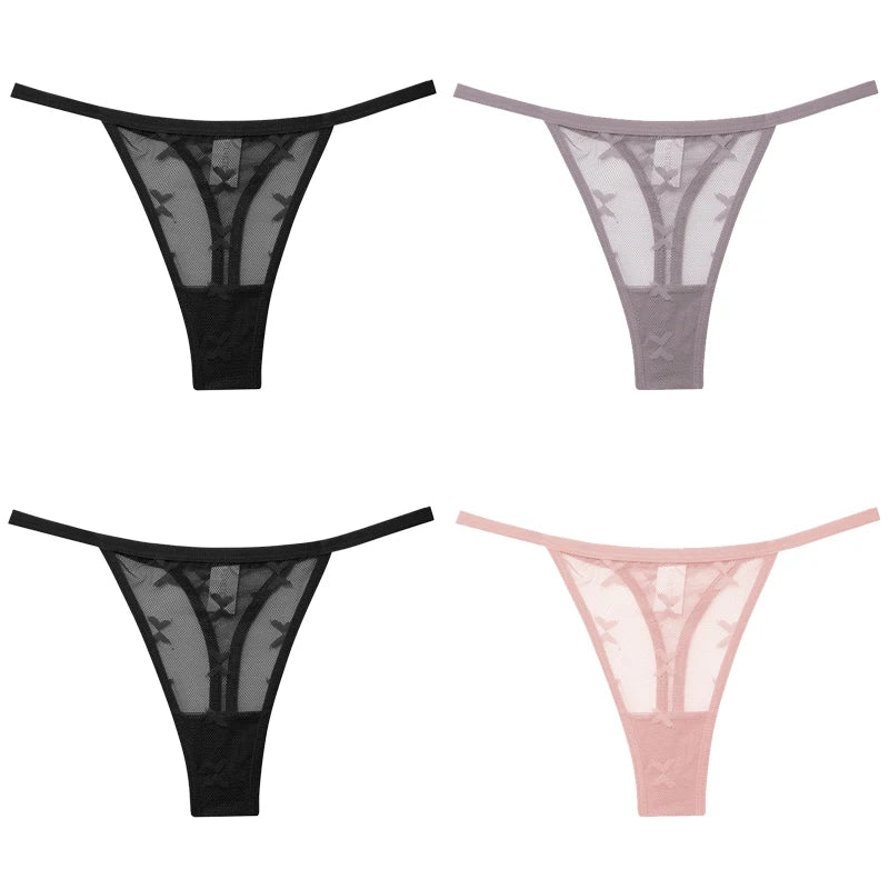 4Pcs Lace Bikini Panties Women Sexy Thongs Lace G-string Underpants S-XL Ladies Comfortable T-Back Underwear Sexy Lingerie 2022