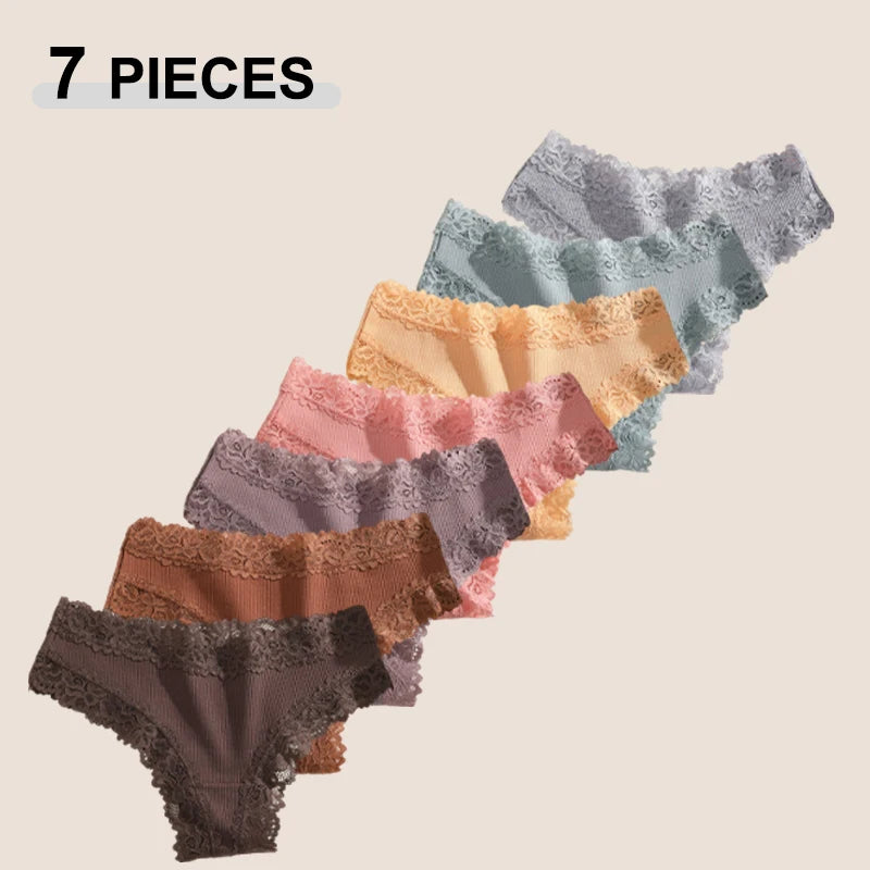 7PCS/Set Women Sexy Lace Panties Cotton Seamless Brazilian Panties Female Sexy Low Rise Soft Underwear G-String Lingerie S-XL