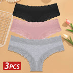 3PCS/Set Women Cotton Panties Floral Lace Brazilian Panties Sexy Low Waist Lingerie Female Soft Underwear Solid T-Back Bikini