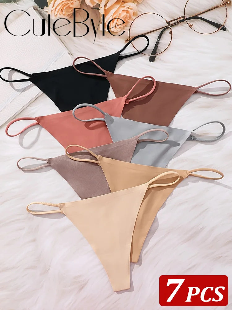 7Pcs/Set Women Seamless Thongs  High Flexibility Panties Thin Strap Low WaistSexy Underwear Ladies T-back Comfortable Women