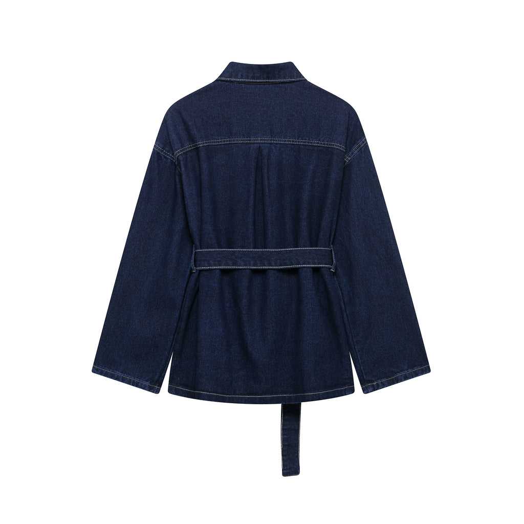 DUOPERI Women's 2 Piece Denim Set - Fashion Jacket & Vintage Jeans Outfit with Belt