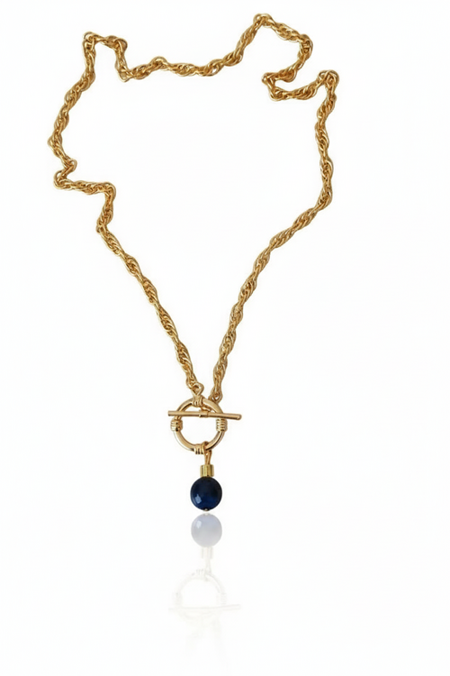 Natural Stone Front Lock Chain Necklace Elegant Minimal Fashion