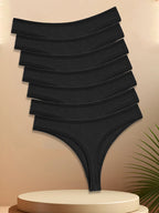 7PCS Women Cotton Striped Thongs Underwear Low Waist G-String Panties Sexy Breathable Solid Color T-Back Casual Bikini Lingerie