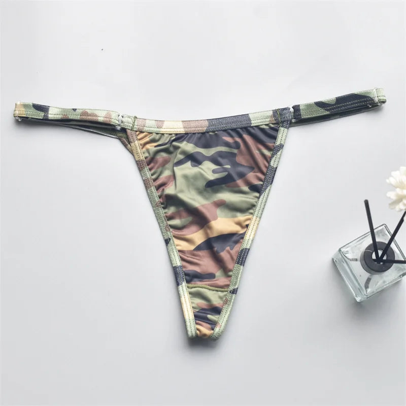 Women's Panties Bikini Silky Sexy Ladies Adjustable Camouflage Sexy Low Waist  Female G-String Thong Female T Back Lingerie