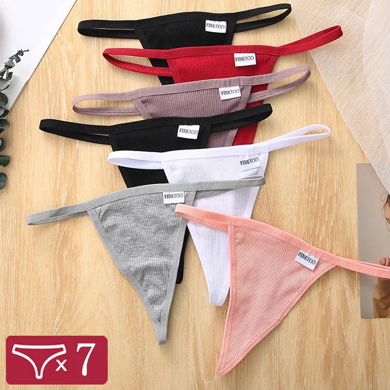 7Pcs/Set Cotton Thongs Panties Women Sexy T-Back Underpants G-string Underwear Girls Breathable Intimates Female Lingerie Bikini
